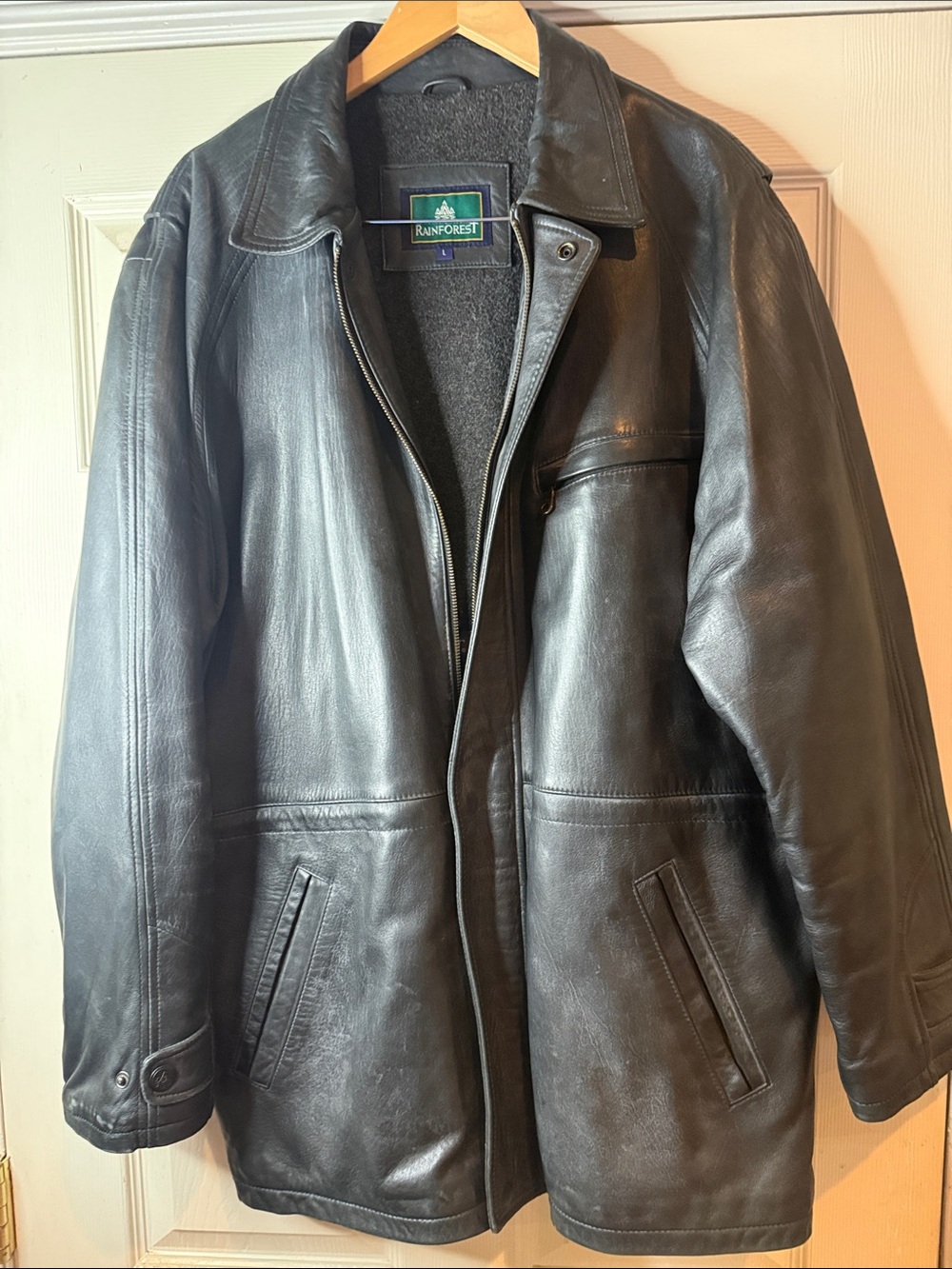 RAINFOREST Men's Black Leather coat with lining